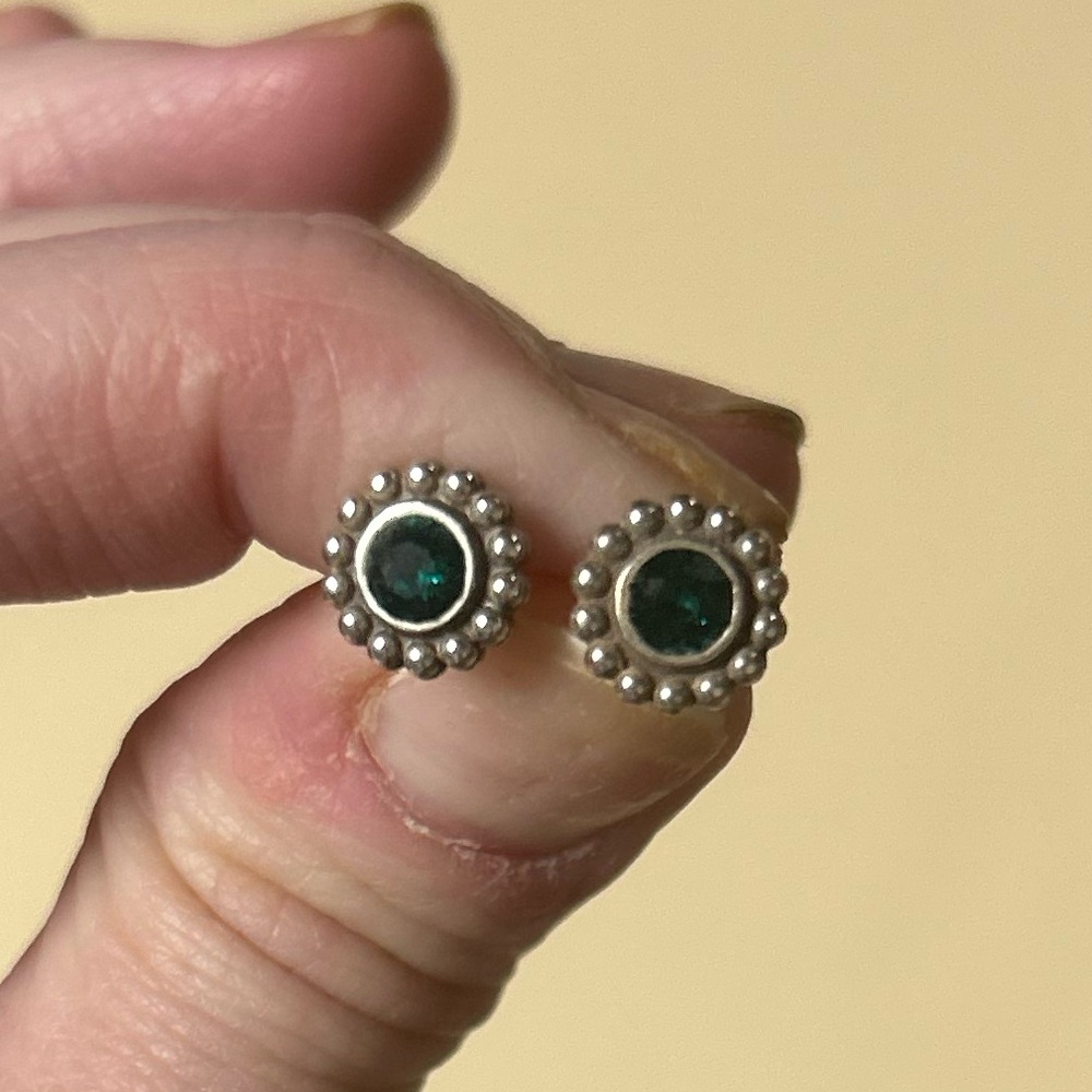 Brighton Silver and Green Stud Earrings